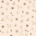 Boho astrology and star seamless pattern, magic celestial objects